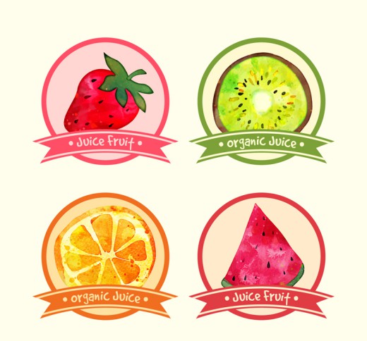 4款彩色水果汁标签矢量素材16图库网精选