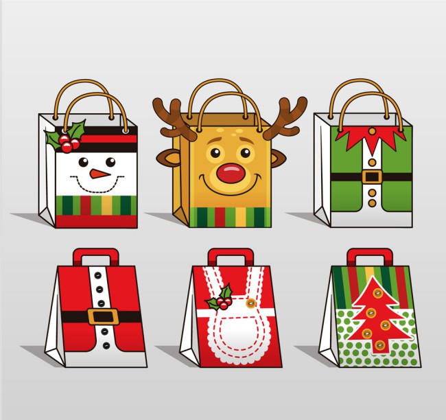 6款彩绘圣诞节购物袋矢量素材16图库网精选