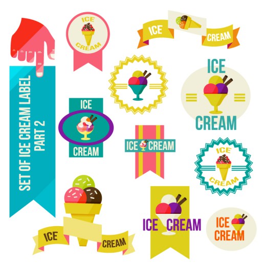 彩色美味冰淇淋标签矢量素材普贤居