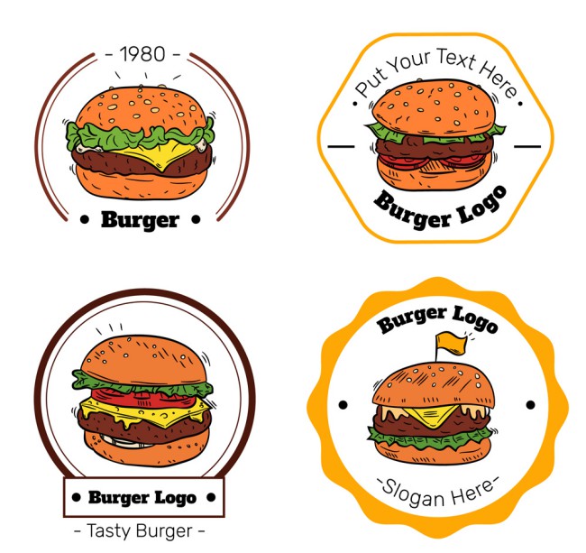 4款彩绘汉堡包标志矢量素材素材中国网精选
