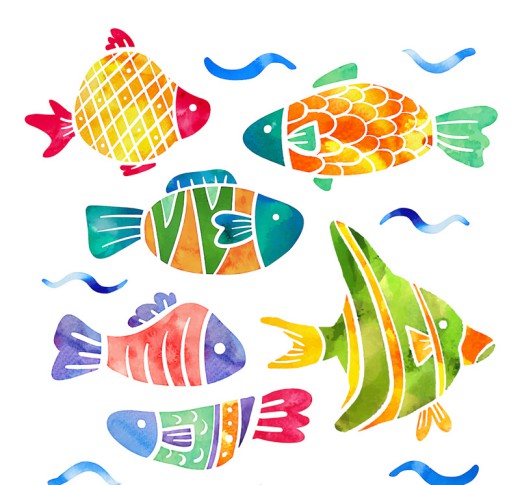6款彩绘花纹鱼类矢量素材普贤居素材网精选
