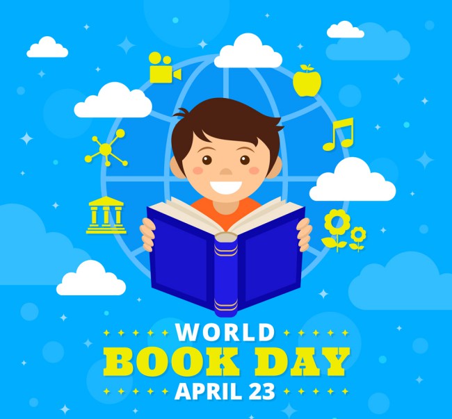 创意世界图书日阅读的男孩矢量图普