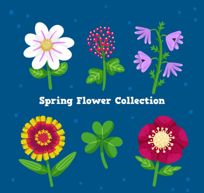 6款卡通春季花卉矢量素材16图库网精选