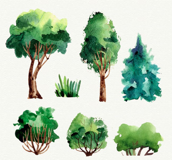 7款水彩绘绿色树木矢量素材16图库网精选