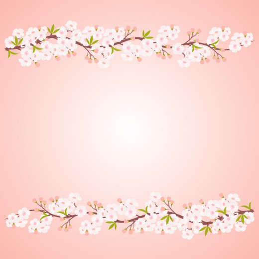对称白色桃花枝背景矢量素材16设计
