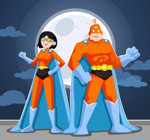 卡通超人男女矢量素材16设计网精选