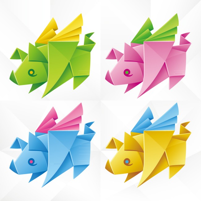 4款彩色带翅膀的猪折纸矢量素材普贤居素材网精选