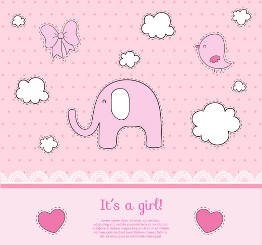 粉色大象迎婴派对贺卡矢量素材16设计网精选