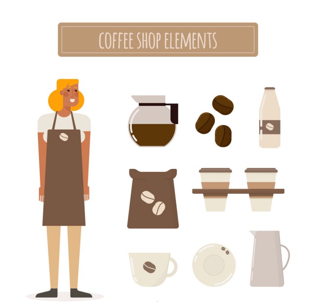 创意女子和8款咖啡店元素矢量图16图库网精选
