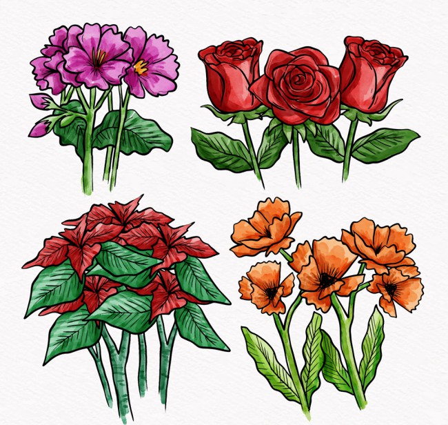 4组手绘彩色花束矢量素材16图库网精选