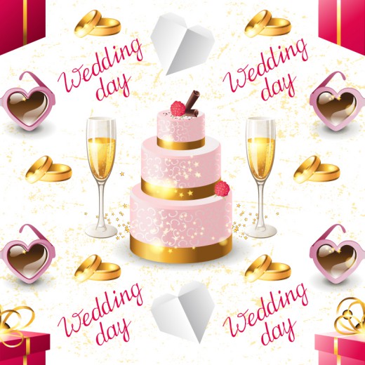婚礼香槟与蛋糕无缝背景矢量素材16设计网精选