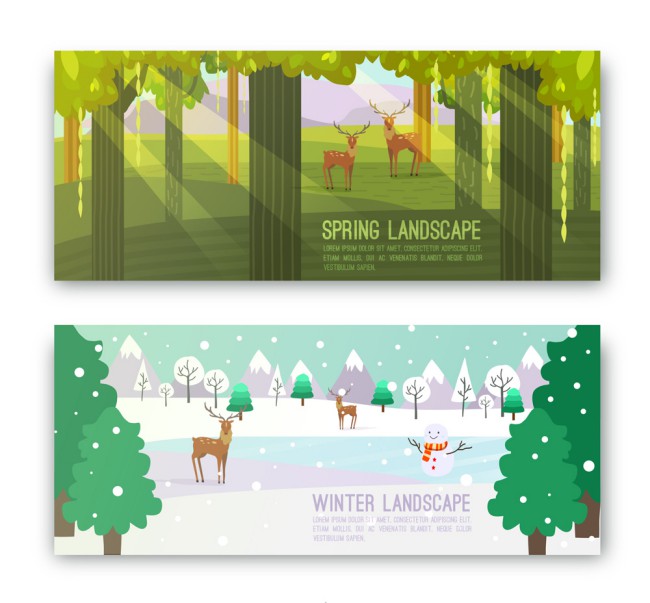 2款创意春季和冬季风景banner矢量图16图库网精选