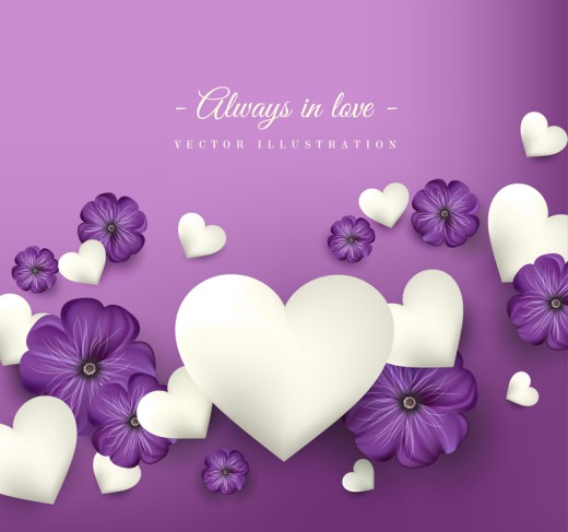 紫色花卉和白色爱心矢量素材普贤居素材网精选
