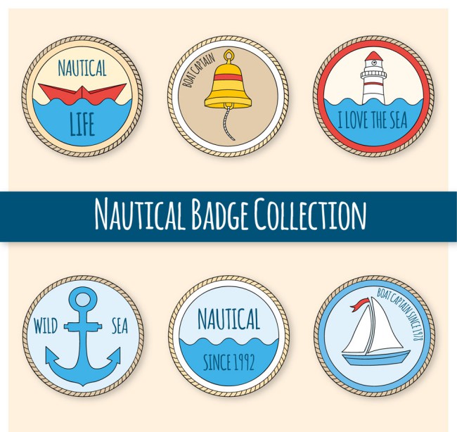 6款彩绘航海徽章矢量素材16设计网
