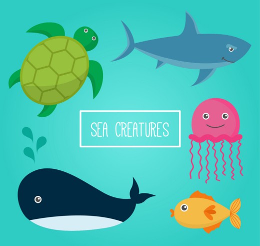 5款卡通海洋动物矢量素材16素材网精选