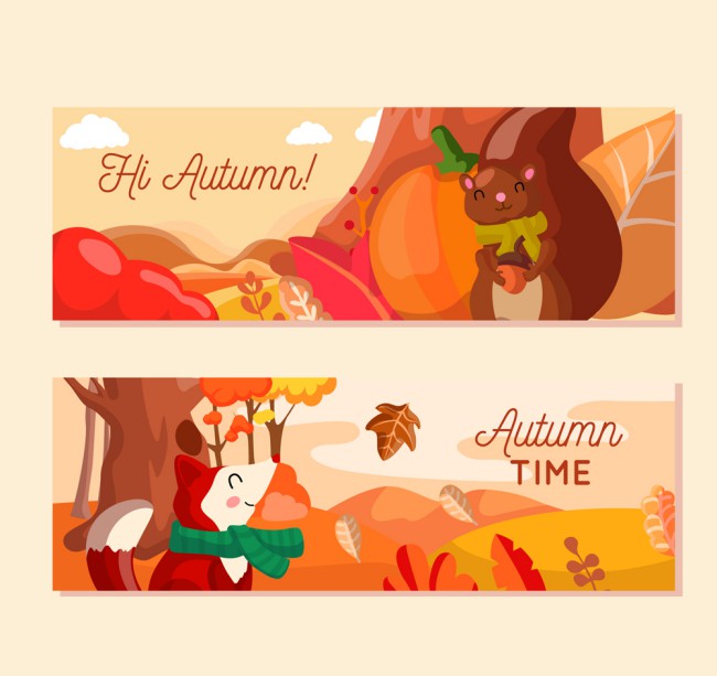 2款可爱秋季动物banner设计矢量素材16素材网精选