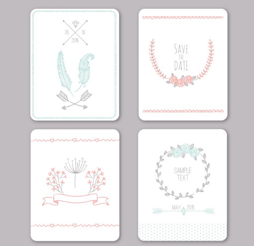 4款清新婚礼卡片矢量素材16设计网精选