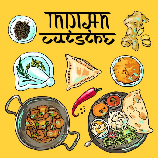 美味印度料理插画矢量素材素材中国网精选