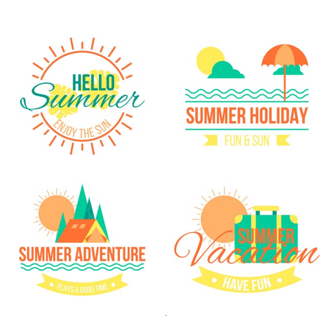4款彩色夏季度假标签矢量素材16图库网精选