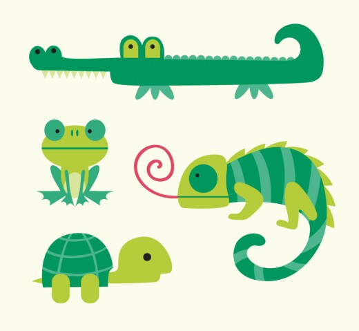 4款卡通绿色动物矢量素材16设计网精选