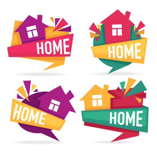 4款彩色房屋不动产HOME标签矢量素材16图库网精选