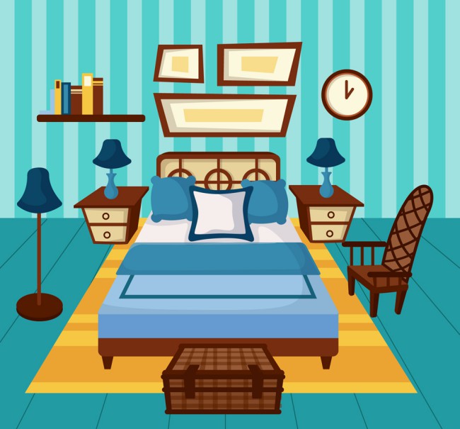 蓝色卧室设计矢量素材16设计网精选