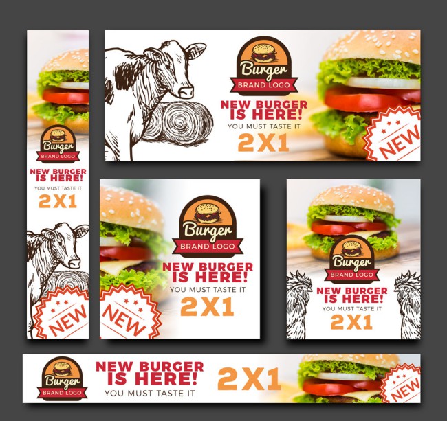 5款创意汉堡包宣传卡片矢量素材普贤居素材网精选