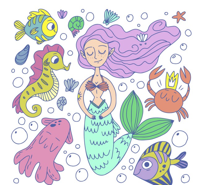 创意美人鱼和海洋动物矢量素材16图库网精选