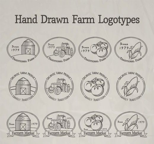 12款手绘农场标志矢量素材16素材网精选