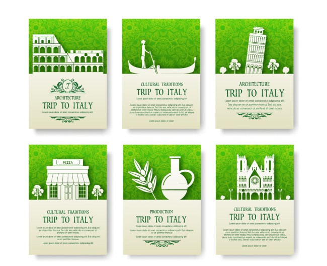 6款绿色意大利旅行招贴画矢量素材普贤居素材网精选