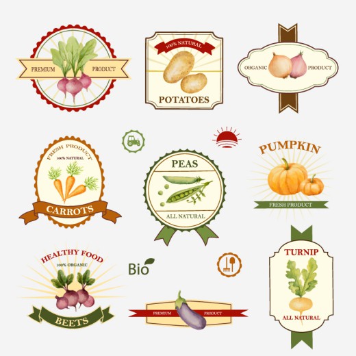 9款有机蔬菜标签矢量素材16设计网精选
