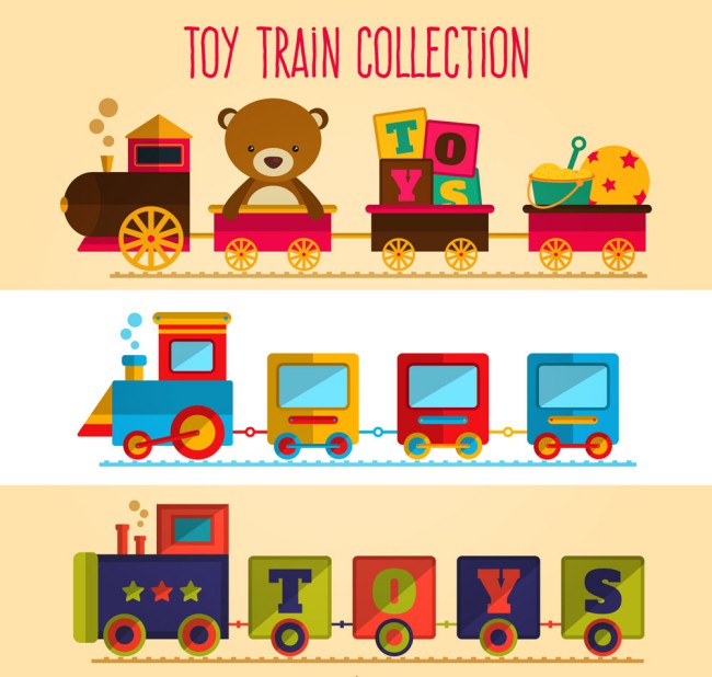 3款彩色玩具火车矢量素材16设计网精选