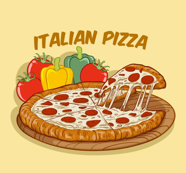彩色蔬菜和意大利披萨矢量图素材中国网精选