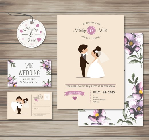 3款紫色婚礼卡片矢量素材16设计网精选