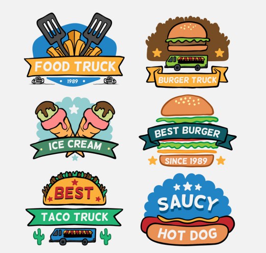 6款卡通快餐车食物标签矢量素材16设计网精选