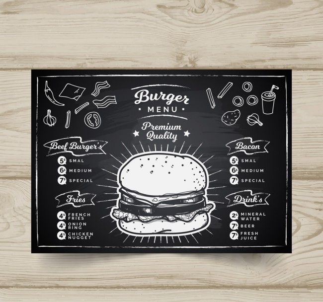 创意汉堡包店黑板画菜单矢量素材16图库网精选