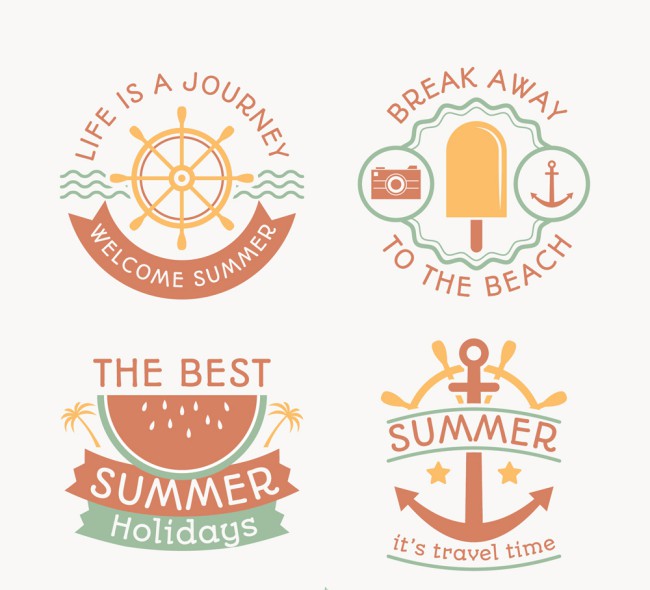 4款创意夏季沙滩度假标签矢量图普贤居素材网精选
