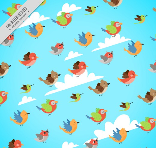卡通空中飞翔的鸟无缝背景矢量图素材中国网精选