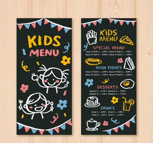 彩绘儿童餐馆菜单矢量素材16素材网精选