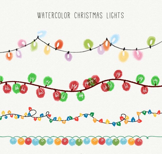 4款水彩绘圣诞彩灯串矢量素材16图库网精选