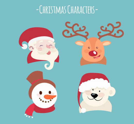 4款可爱笑脸北极熊驯鹿等圣诞角色矢量素材16图库网精选