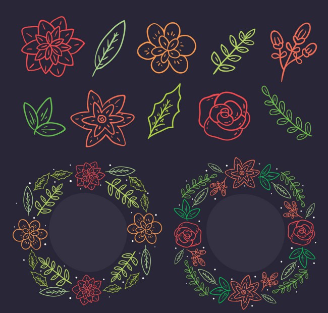 2款彩绘花环和10款植物矢量图16图库网精选