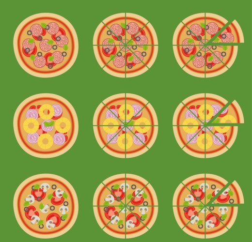 9款切开的披萨矢量素材普贤居素材网精选