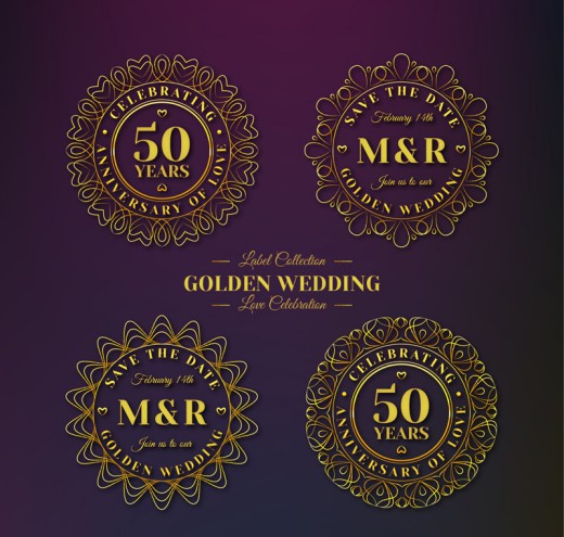 4款金色花纹婚礼标签矢量素材素材天下精选