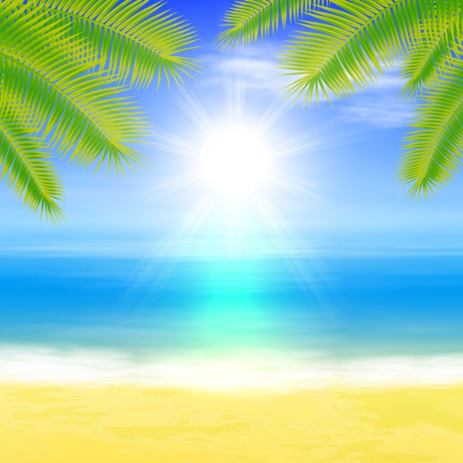 夏季沙滩大海棕榈树风景矢量图素材中国网精选