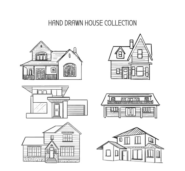 6款手绘风格住宅设计矢量图素材中