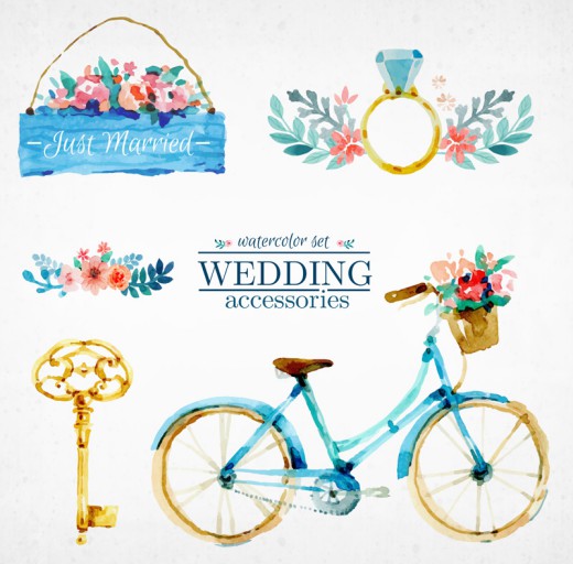 5款水彩绘婚礼装饰物矢量图素材中国网精选