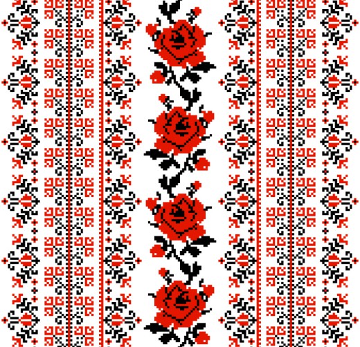 乌克兰刺绣风格玫瑰背景矢量素材16