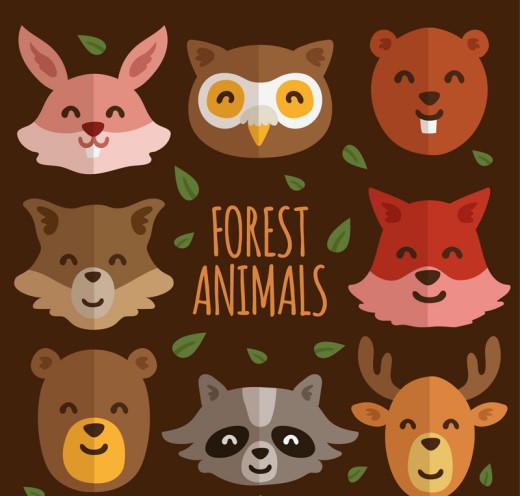 8款可爱笑脸森林动物头像矢量图16图库网精选