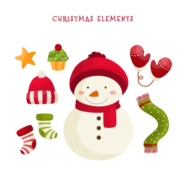 可爱雪人和7款圣诞元素矢量图16素材网精选